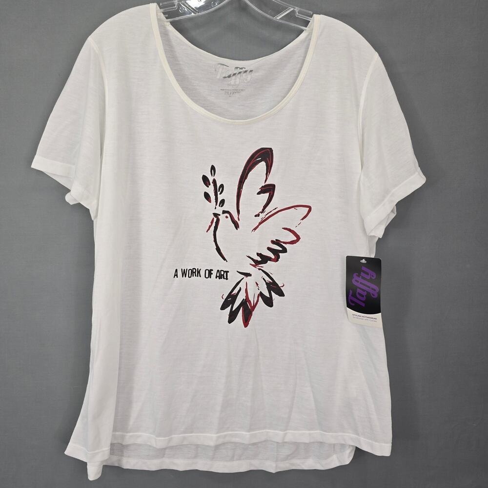 Taffy Activewear White Tee Shirt NEW Women Plus 2X Sheer Short Sleeves Scoop Top